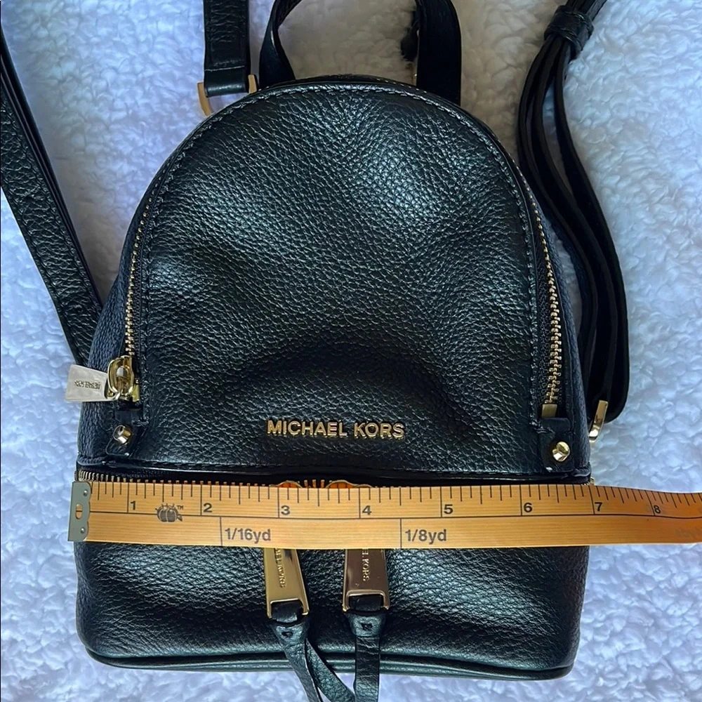 Michael Kors Mini Black Leather Backpack with Gold Accents - Picture 6 of 7